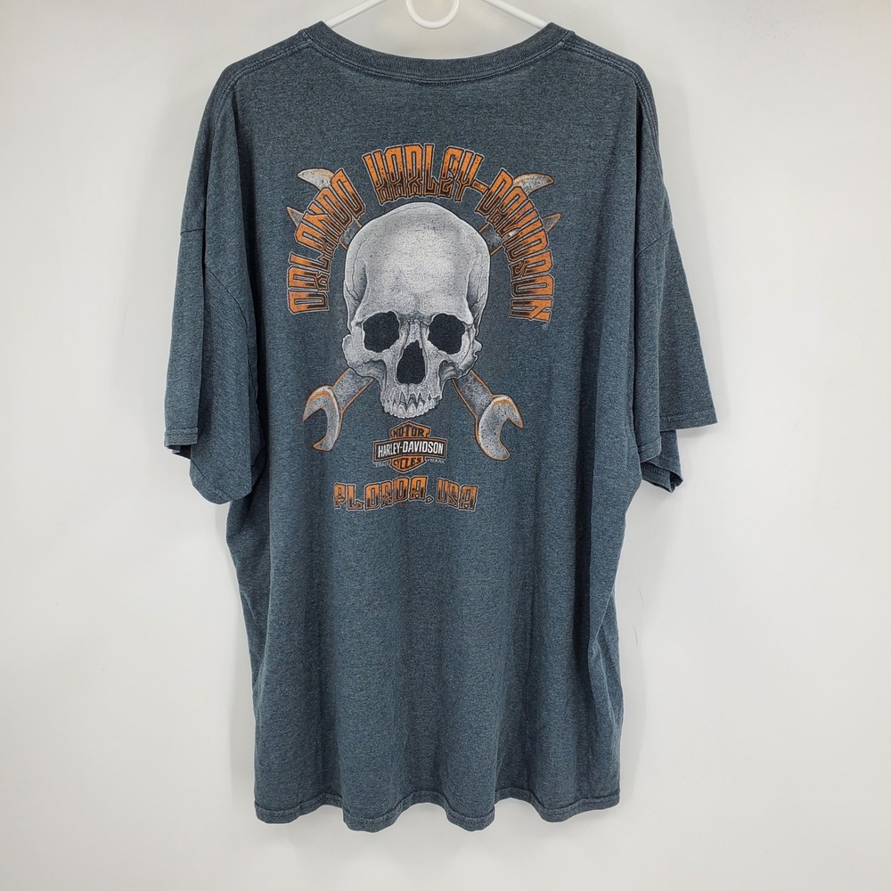 Harley Davidson Orlando Y2K Wrench Skull Front Back Graphic Biker Shirt 3X